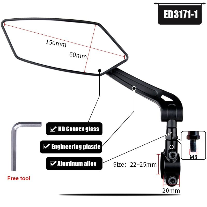 EasyDo Bicycle Handlebar Rear View Mirror Bike Cycling Wide Range Back Sight Reflector Adjustable Left Scooter E Bike Mirror