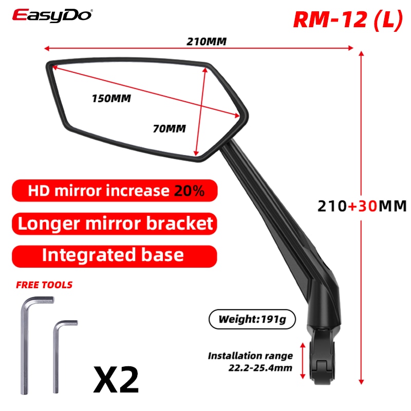 EasyDo Bicycle Handlebar Rear View Mirror Bike Cycling Wide Range Back Sight Reflector Adjustable Left Scooter E Bike Mirror