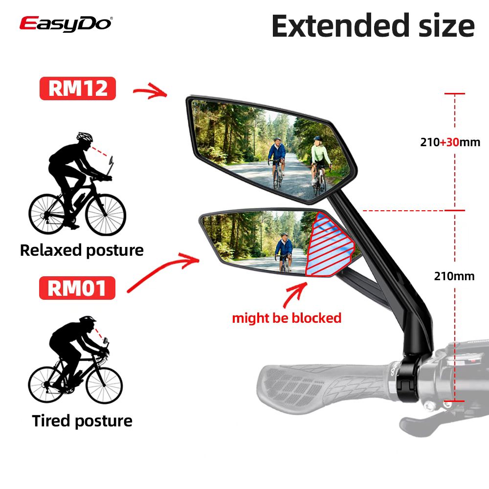 EasyDo Bicycle Handlebar Rear View Mirror Bike Cycling Wide Range Back Sight Reflector Adjustable Left Scooter E Bike Mirror