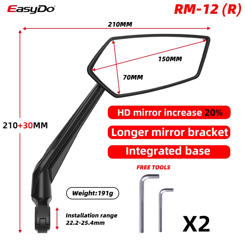 EasyDo Bicycle Handlebar Rear View Mirror Bike Cycling Wide Range Back Sight Reflector Adjustable Left Scooter E Bike Mirror