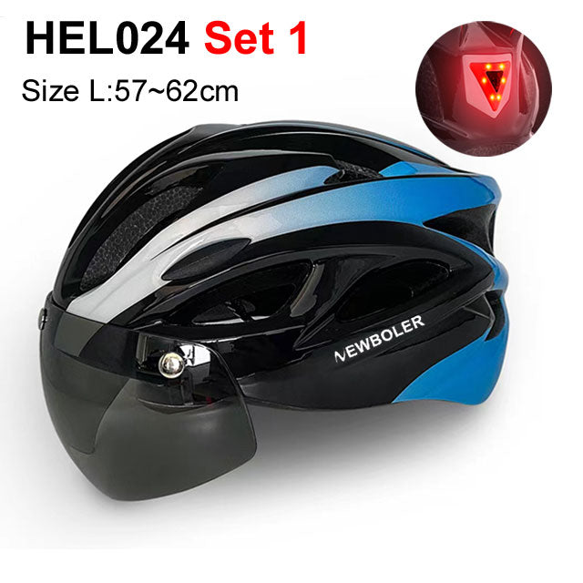 NEWBOLER Cycling Helmet Man Women LED Light Helmet Road Mountain Bike Helmet Removable Lens Riding Bicycle Helmet With Goggles