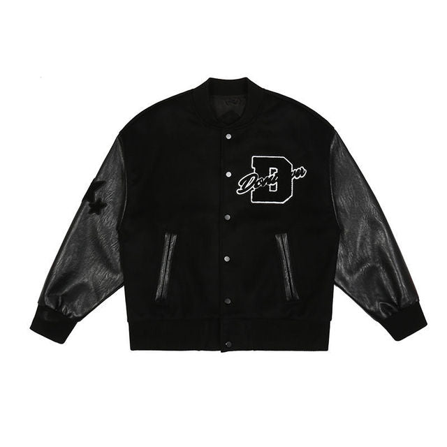 Letter Embroidered Motorcycle Jacket