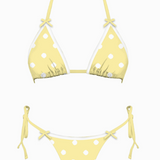 Cafe Polka Bikini Set – Yellow/White (Top + Bottom)