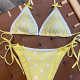 Cafe Polka Bikini Set – Yellow/White (Top + Bottom)