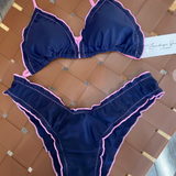 Midnight Ruffle Bikini Set – Navy/Pink (Top + Bottom)