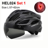 NEWBOLER Cycling Helmet Man Women LED Light Helmet Road Mountain Bike Helmet Removable Lens Riding Bicycle Helmet With Goggles