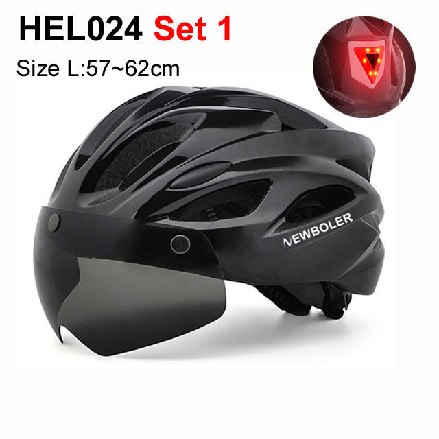 NEWBOLER Cycling Helmet Man Women LED Light Helmet Road Mountain Bike Helmet Removable Lens Riding Bicycle Helmet With Goggles