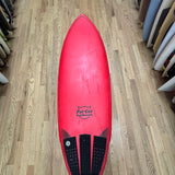 5 foot 6 red Fat Cat twin fin surfboard deck